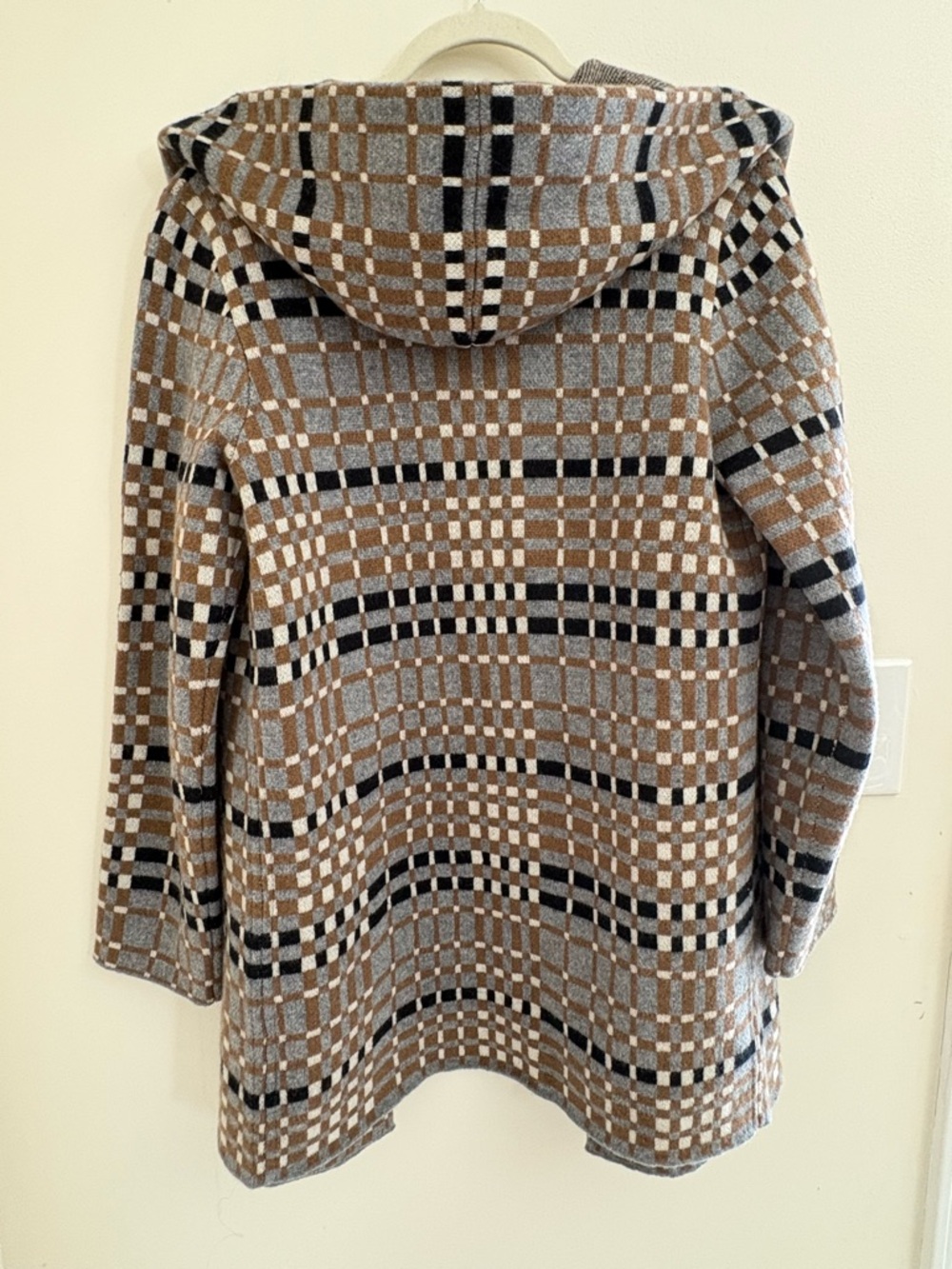 Anthropologie Wool Sweater Coat Hooded Plaid Coatigan Boho Cardigan Jacket chic - Picture 6 of 13